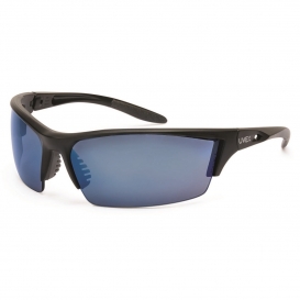 Uvex S2823 Instinct Safety Glasses - Matte Black Frame - Blue Mirror Lens