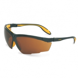 Uvex Genesis X2 Safety Glasses - Black/Yellow Frame - Brown Anti-Fog Lens