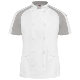 Chef Designs 051W Women\'s Airflow Raglan Chef Coat with OILBLOK - White/Gray Mesh