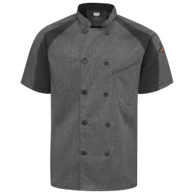 Chef Designs 052M Men\'s Airflow Raglan Chef Coat with OILBLOK - Charcoal Heather/Black Mesh