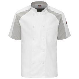 Chef Designs 052M Men\'s Airflow Raglan Chef Coat with OILBLOK - White/Gray Mesh