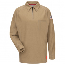 Bulwark FR QT12 Men\'s iQ Series Comfort Knit FR Long Sleeve Polo - Khaki