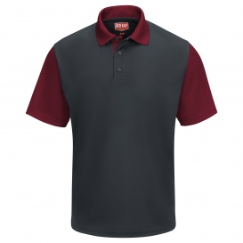 Red Kap SK56 Men\'s Performance Knit Color-Block Polo - Short Sleeve - Charcoal/Burgundy