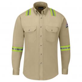 Bulwark FR SLEV Men\'s Midweight FR Enhanced Visibility Shirt - EXCEL FR ComforTouch - 7 oz. - Khaki