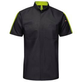 Red Kap SX46 Men\'s Pro Plus Two Tone OilBlok and MIMIX Work Shirt - Short Sleeve - Black/Hi-Vis Yellow