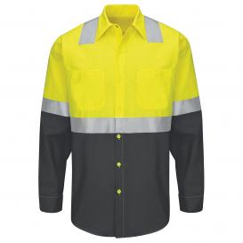Red Kap SY14 Hi-Visibility Colorblock Ripstop Work Shirt - Long Sleeve - Hi-Vis/Charcoal