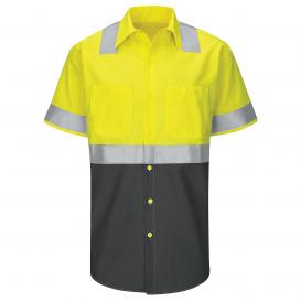 Red Kap SY24 Hi-Visibility Colorblock Ripstop Work Shirt - Short Sleeve - Hi-Vis/Charcoal