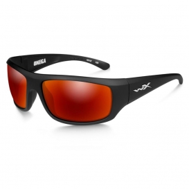 Wiley X ACOME05 Omega Safety Glasses - Black Frame - Polarized Crimson Mirror Lens