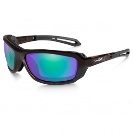 Wiley X CCWAV07 Wave Sunglasses - Gloss Demi Frame - Polarized Emerald Mirror Lens