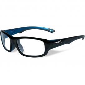 Wiley X YFGAM02 WX Gamer Safety Glasses - Gloss Black w/ Metallic Blue Frame - Clear Lens