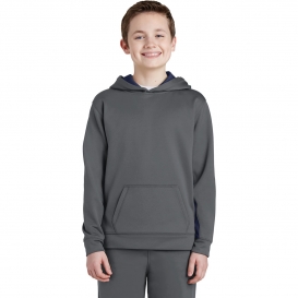 Sport-Tek YST235 Youth Sport-Wick Fleece Colorblock Hooded Pullover - Dark Smoke Grey/Navy