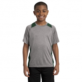 Sport-Tek YST361 Youth Heather Colorblock Contender Tee - Vintage Heater/Forest Green