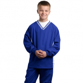 Sport-Tek YST62 Youth Tipped V-Neck Raglan Wind Shirt - True Royal/White