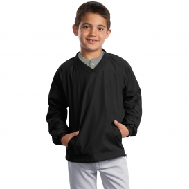 Sport-Tek YST72 Youth V-Neck Raglan Wind Shirt - Black
