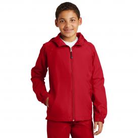Sport-Tek YST73 Youth Hooded Raglan Jacket - True Red