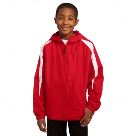 Sport-Tek YST81 Youth Fleece-Lined Colorblock Jacket - True Red/White