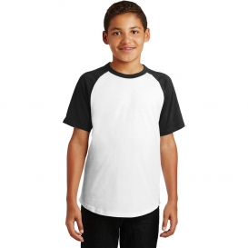 Sport-Tek YT201 Youth Short Sleeve Colorblock Raglan Jersey - White/Black