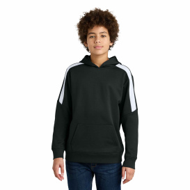 Sport-Tek YST255 Youth Sport-Wick Fleece United Pullover Hoodie - Black/White