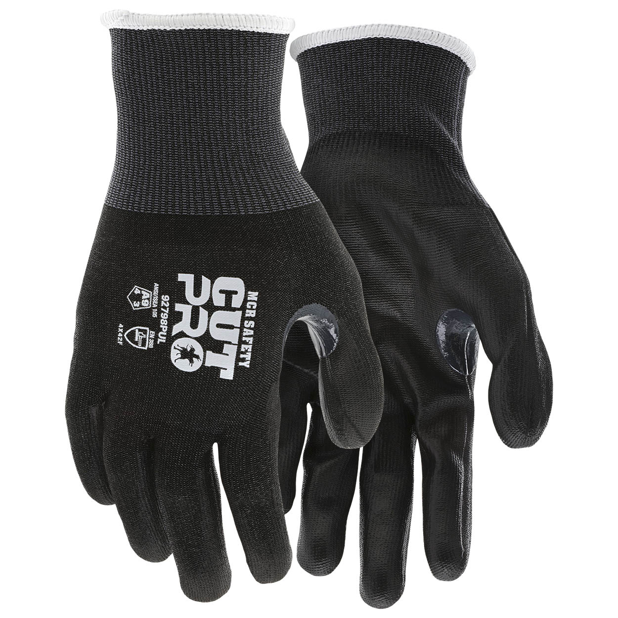 MCR Safety 92798PU Cut Pro 18 Gauge HyperMax HPPE Shell Gloves - Polyurethane Coated Palm & Fingers Coating