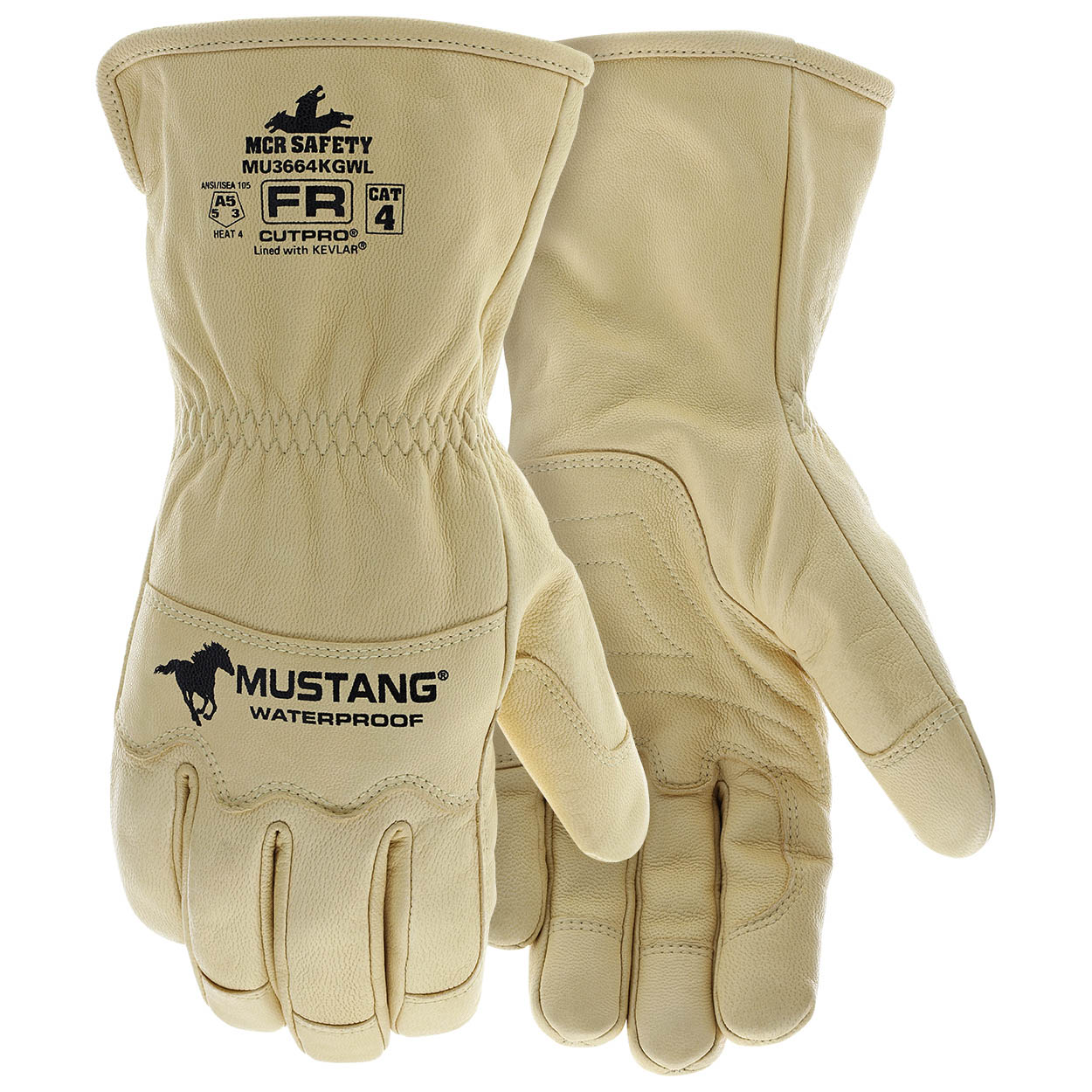 MCR Safety MU3664KGW Mustang HiDex Premium Goatskin CAT 4 FR Leather Driver Gloves - Double Palm