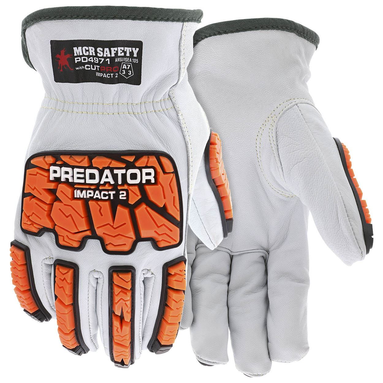 MCR Safety PD4971 Predators Mechanics Goatskin Leather Gloves - TPR Padded Back