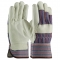 PIP 87-1563 Regular Grade Top Grain Cowhide Leather Palm Gloves with Fabric Back - Safety Cuff