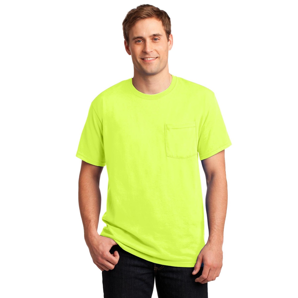 Jerzees 29MP Heavyweight Blend T-Shirt with Pocket - Safety Green ...