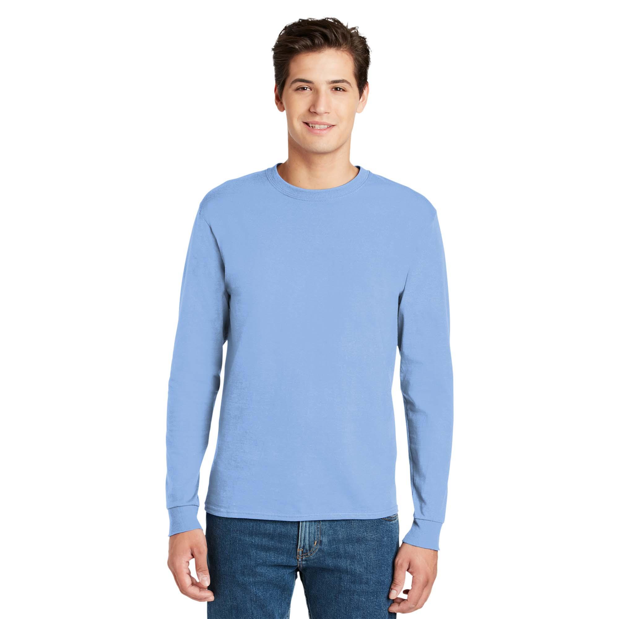 Hanes 5586 Authentic 100% Cotton Long Sleeve T-shirt - Light Blue 