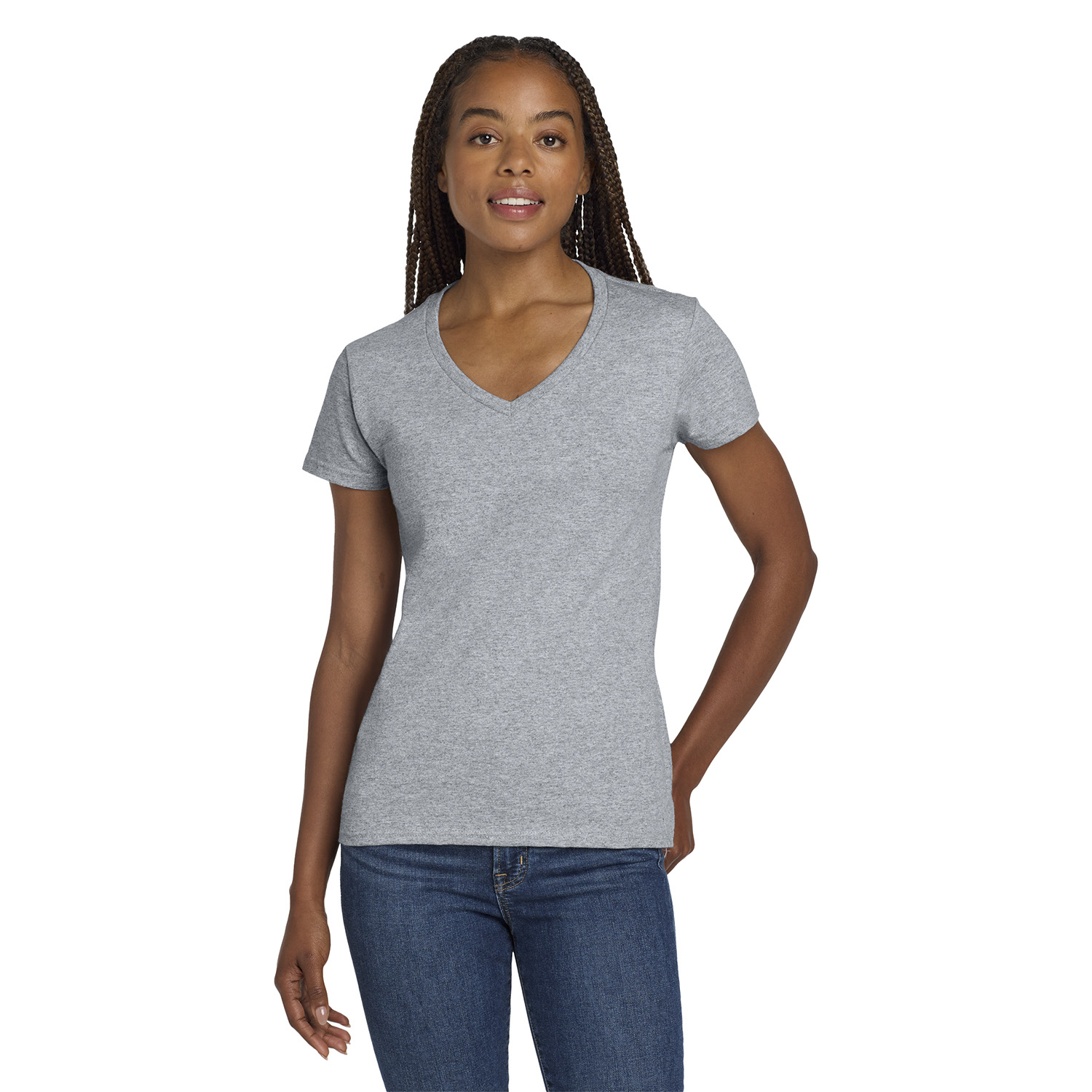 Yuccalley Women's Color Block V-Neck Tee – Rayon Blend Short Sleeve Top, Stretchy & Lightweight (Peach-Gray-Charcoal, Small)