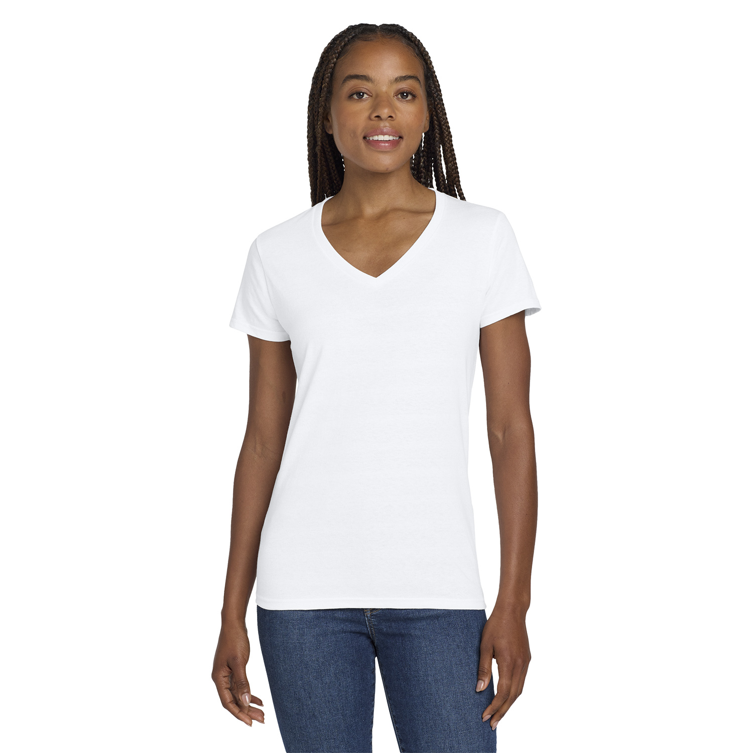 Fair Liar フリルVネックTシャツ ホワイト Gildan 5V00L Ladies Heavy Cotton V-Neck T-Shirt - White | Full Source