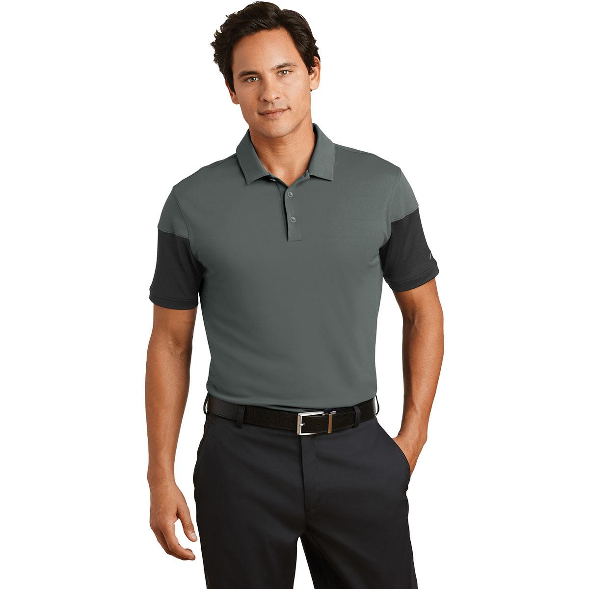 black pants grey polo