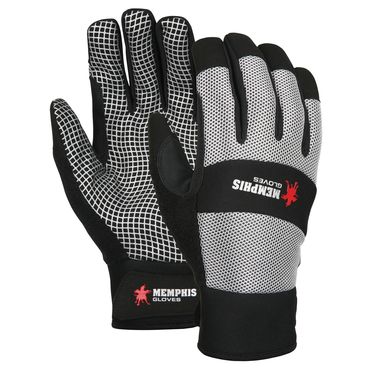 1-Pair MCR Safety 909M Memphis Synthetic Palm Multi-Task Gloves with Adjustable Wrist Closure Silver/Black Medium