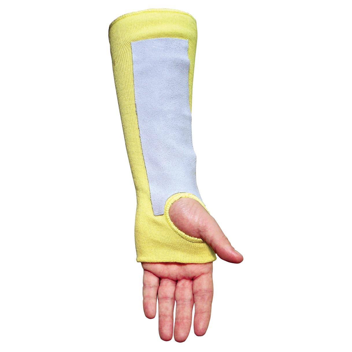 MCR Safety 9374TL Cut Pro Double Ply DuPont Kevlar Sleeve with Thumb Slot  and Leather Pad - 14 Length