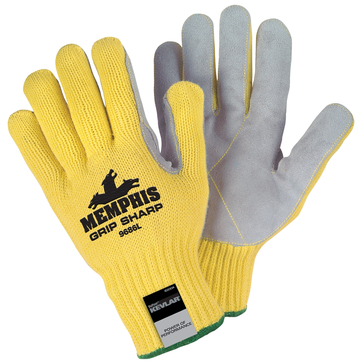 Memphis 9686 Grip Sharp Leather Palm Gloves Kevlar Shell Yellow