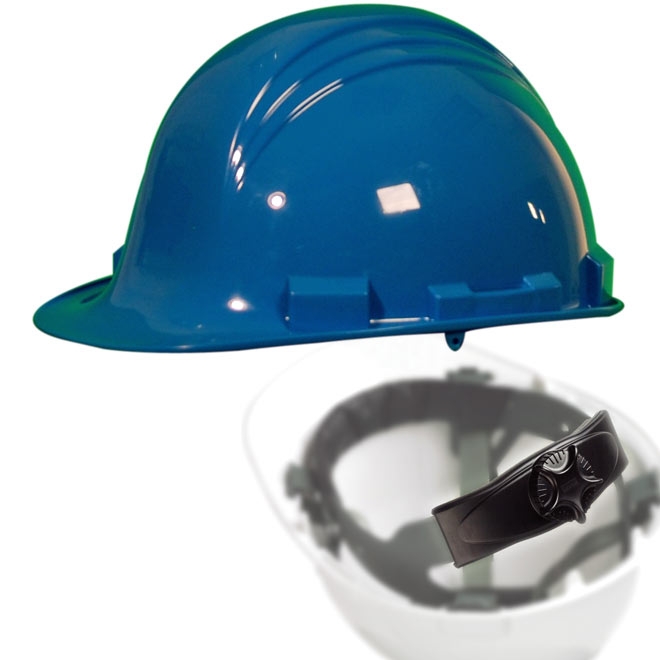 light blue construction hat