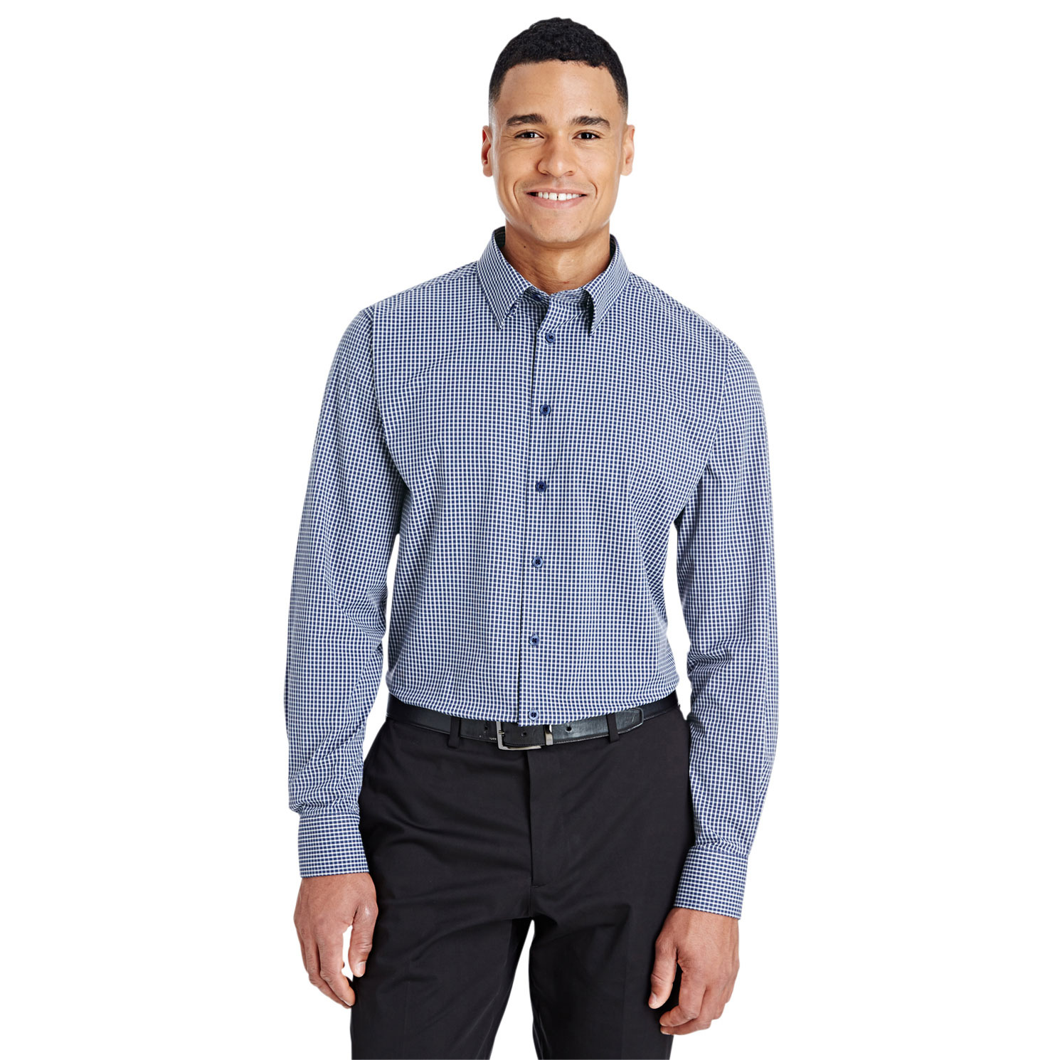 Devon & Jones DG535 CrownLux Performance Tonal Mini Check Shirt - Navy ...