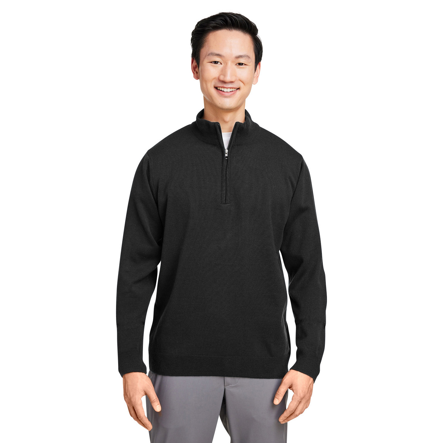 Harriton M421 Men's Pilbloc Quarter-Zip Sweater - Black | Full Source