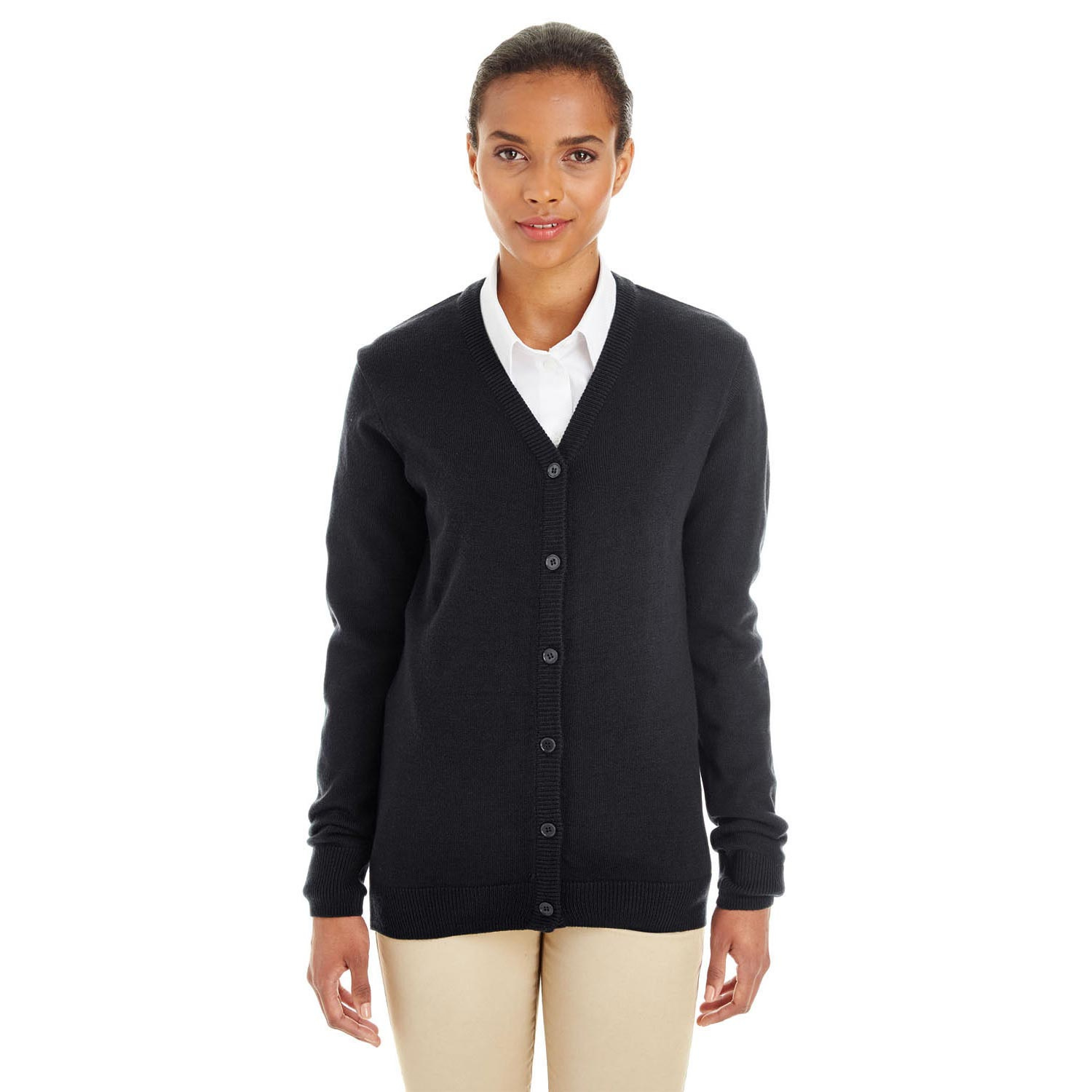 Harriton M425W Ladies Pilbloc V-Neck Button Cardigan Sweater 
