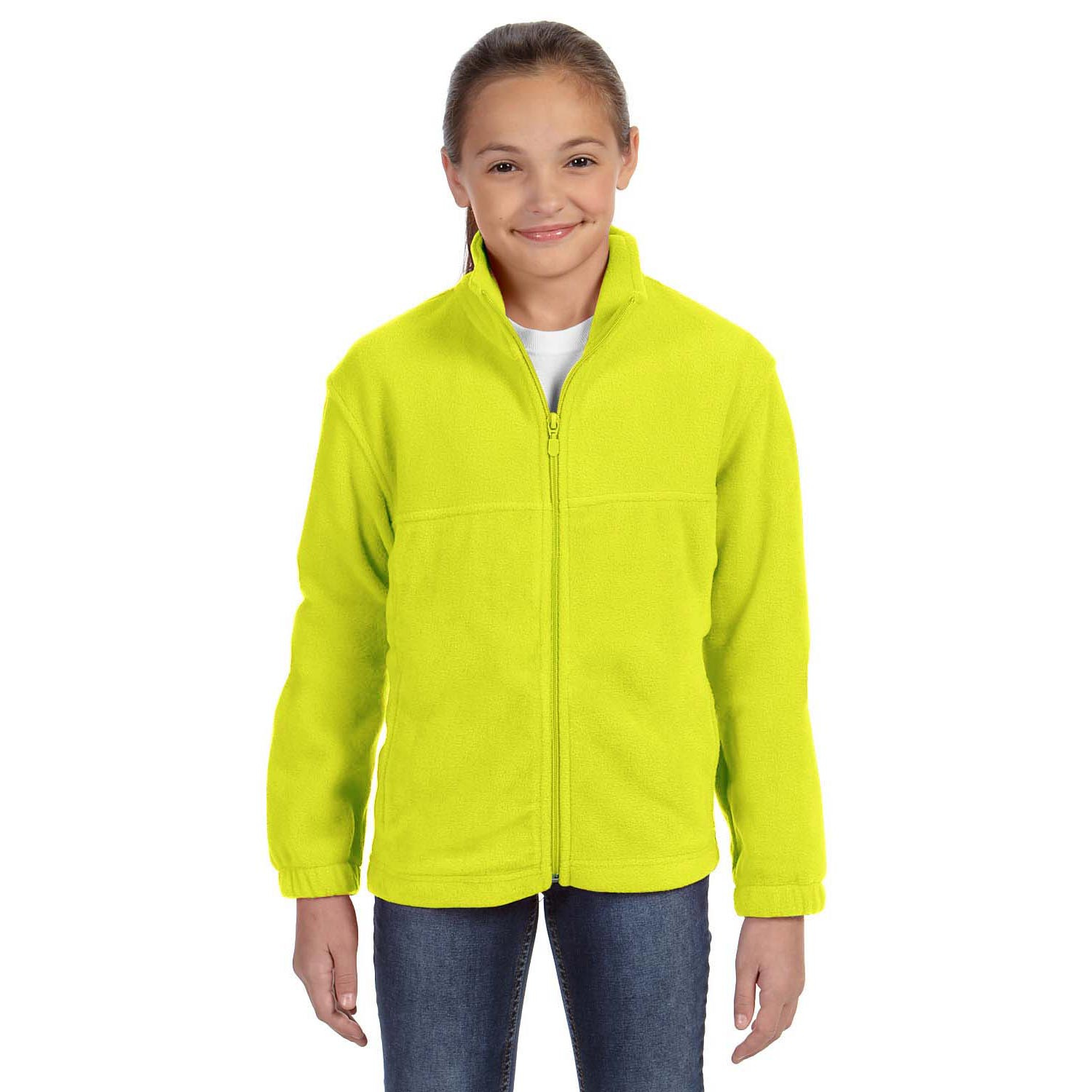 Harriton M990Y Youth 8 oz. FullZip Fleece Safety Yellow Full Source