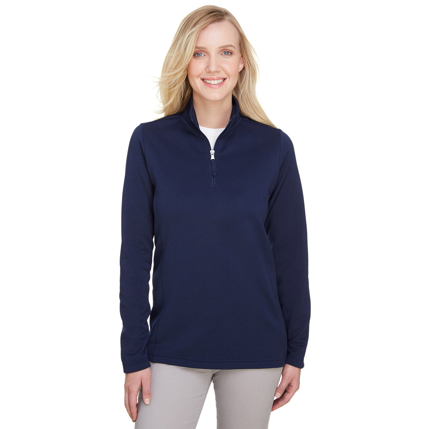 UltraClub UC792W Ladies Coastal Pique Fleece 1/4-Zip - Navy ...