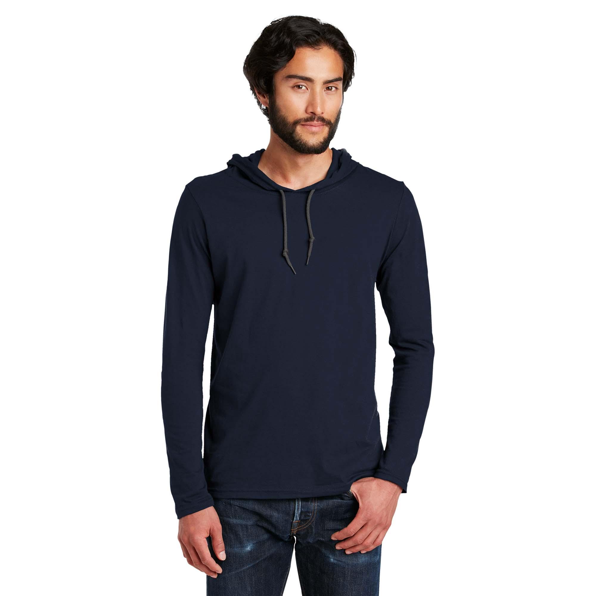 Anvil 987 100 Combed Ring Spun Cotton Long Sleeve Hooded T Shirt Navy Dark Grey Full Source