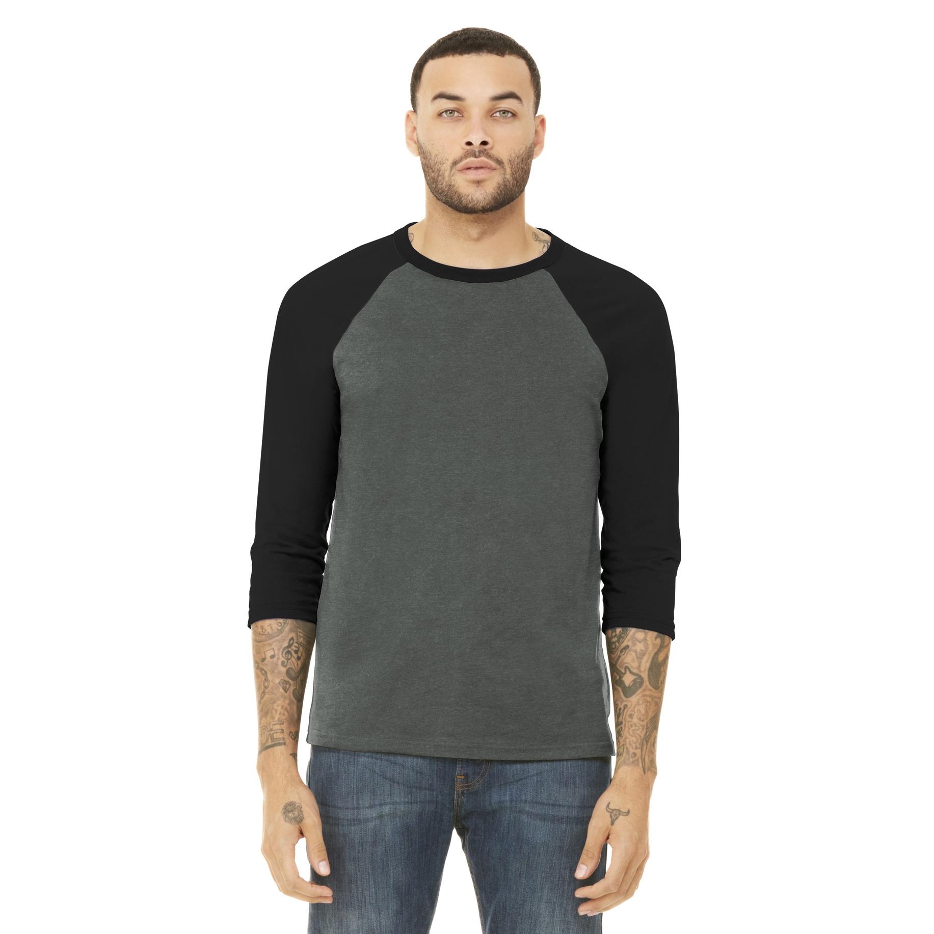 Bella + Canvas BC3200 Unisex 3/4-Sleeve Baseball Tee - Deep Heather ...