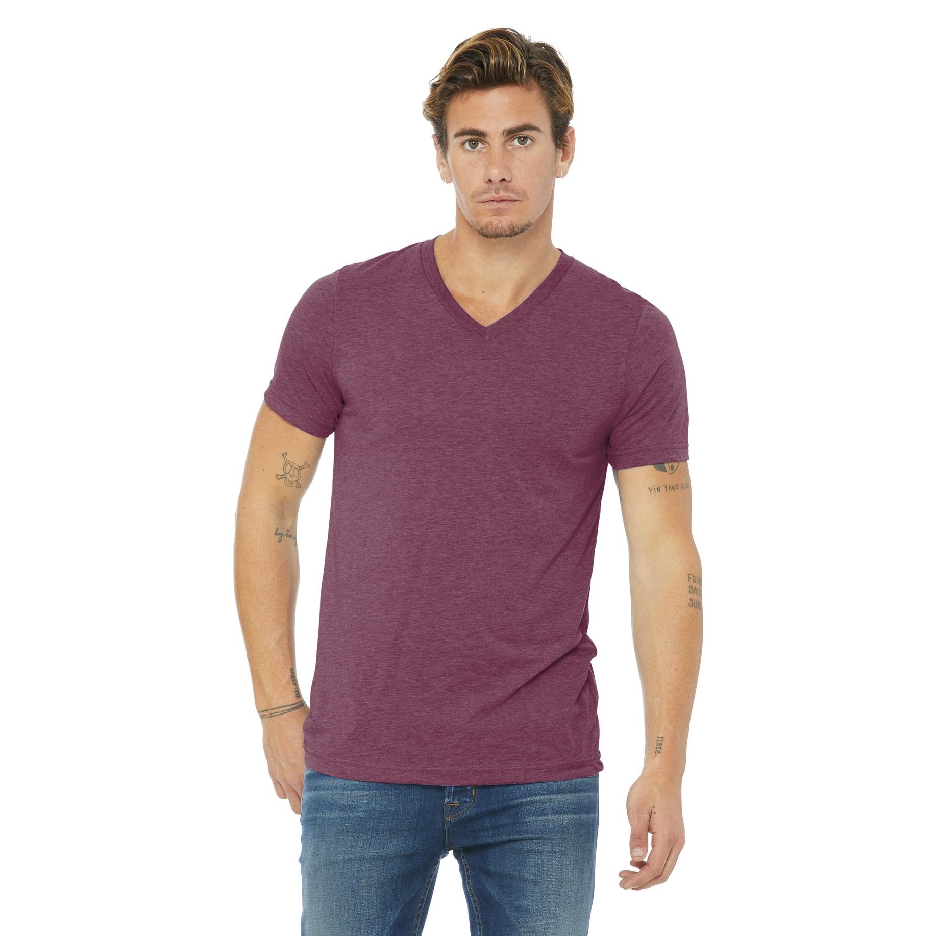 Bella + Canvas BC3415 Unisex Triblend Short Sleeve V-Neck Tee - Maroon ...