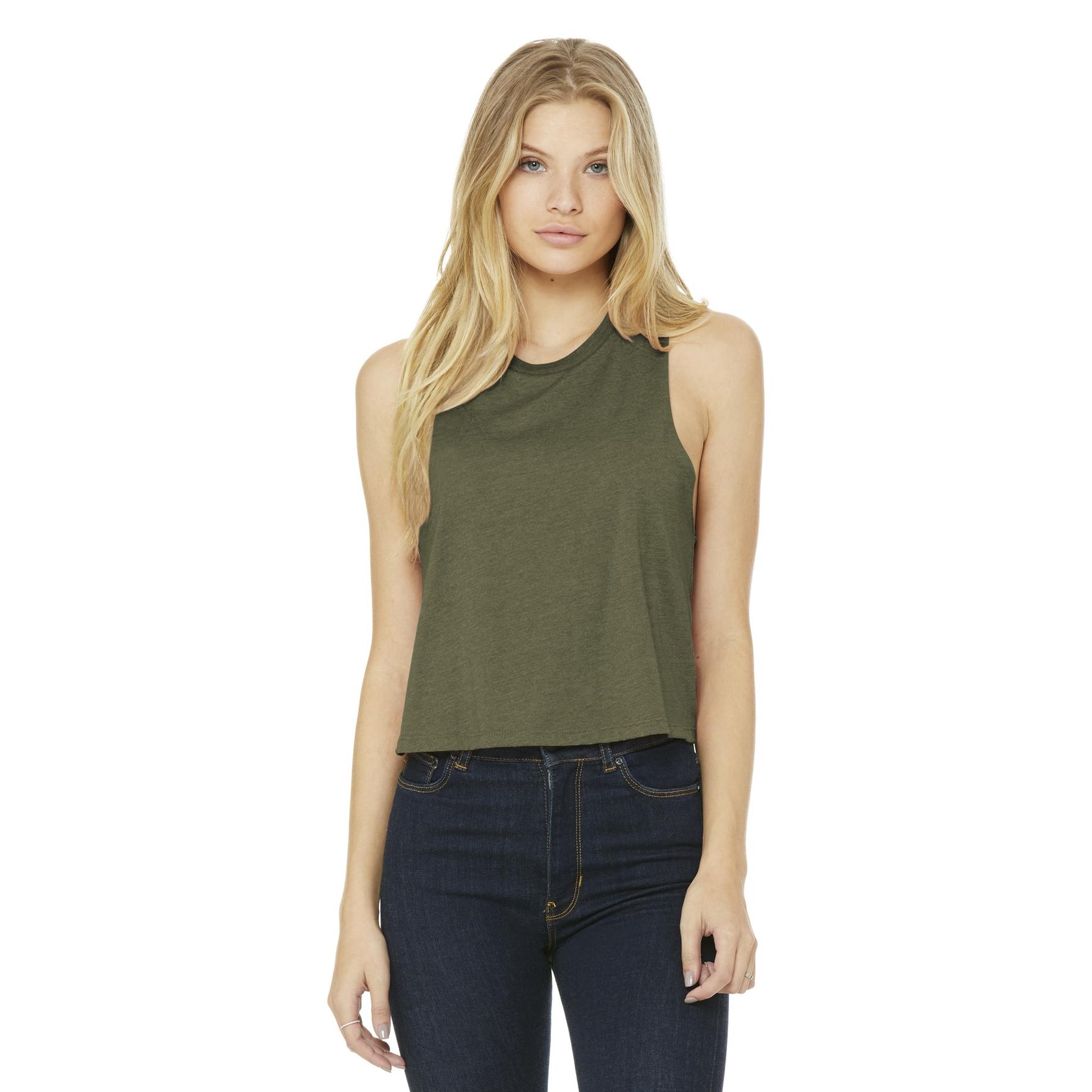 Bella + Canvas BC6682 Women's Racerback Cropped Tank - Heather Olive ...