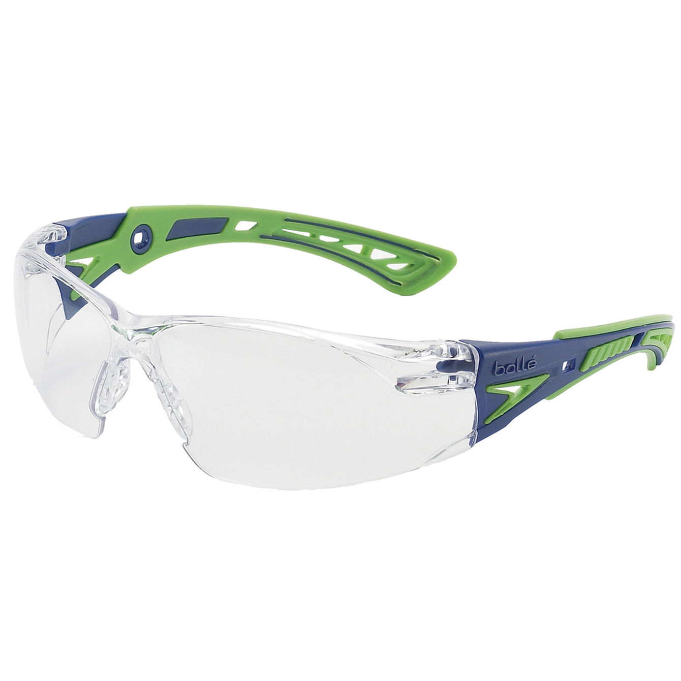 Bolle 40256 Rush+ Safety Glasses - Green/Blue Temples - Clear Platinum ...