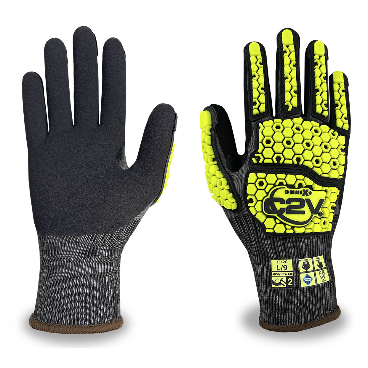 C2V Omni-X+ 3312G 18-Gauge C-TRON Shell Work Gloves - Black
