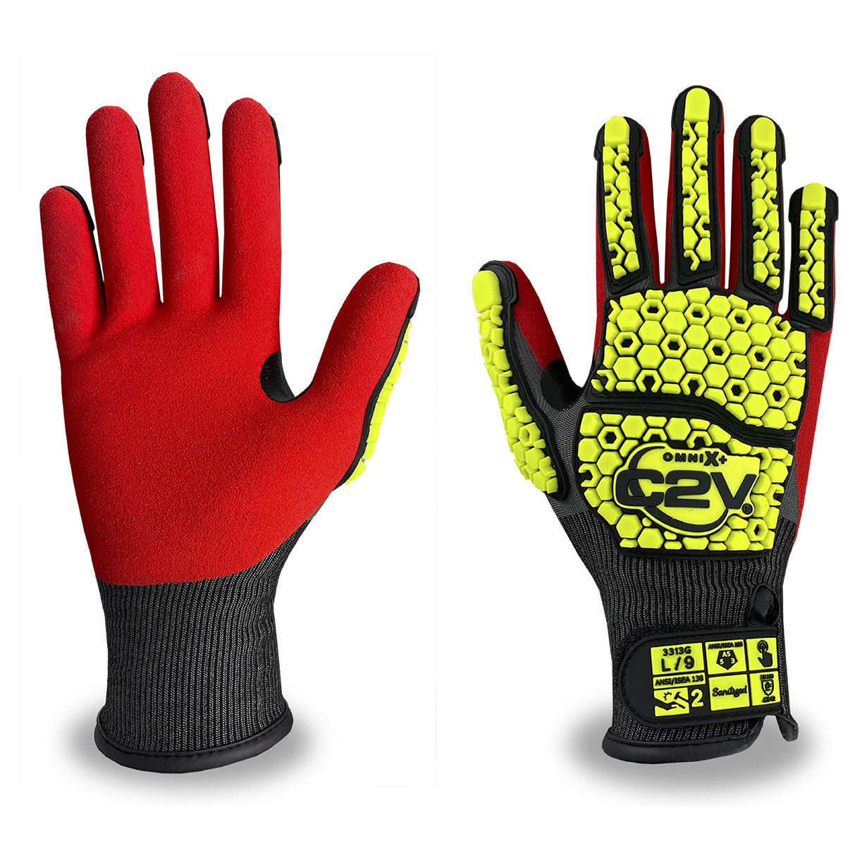 C2V Omni-X+ 3313G 18-Gauge C-TRON Shell Work Gloves - Red Foam
