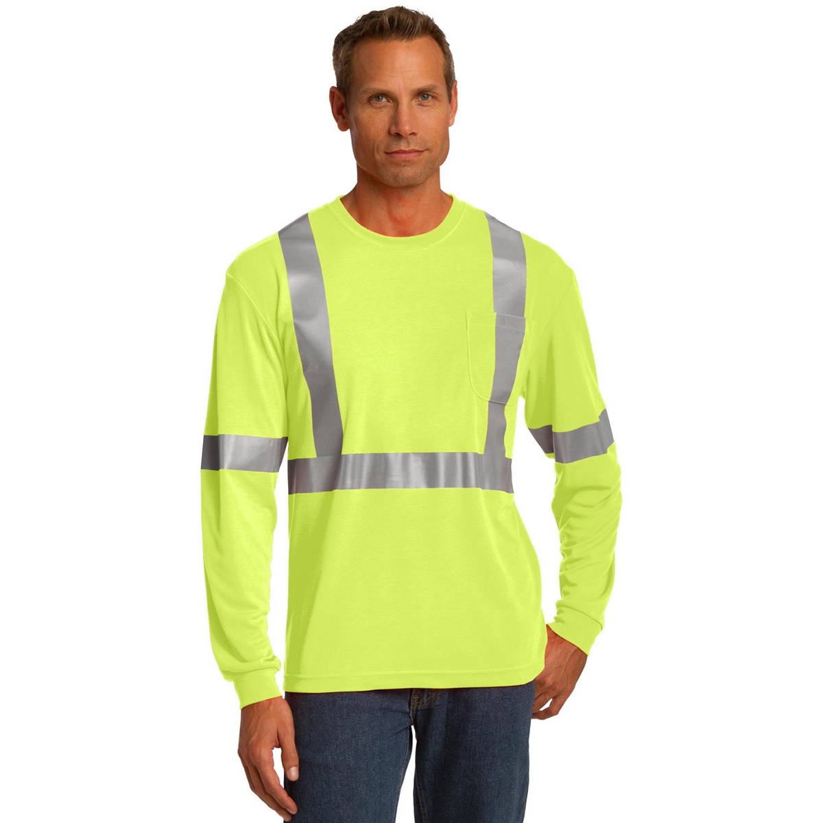 CornerStone CS401LS Class 2 Long Sleeve Safety TShirt Yellow/Lime