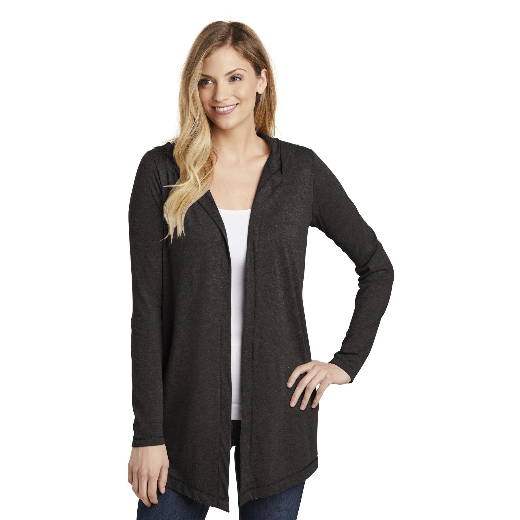District DT156 Women's Perfect Tri Hooded Cardigan - Black Frost | Full ...