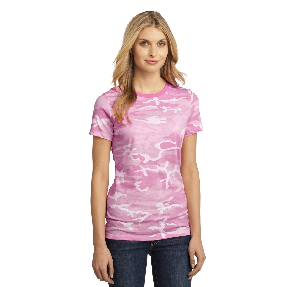 District Dm104cl Ladies Perfect Weight Camo Crew Tee Pink Camo Fullsource Com